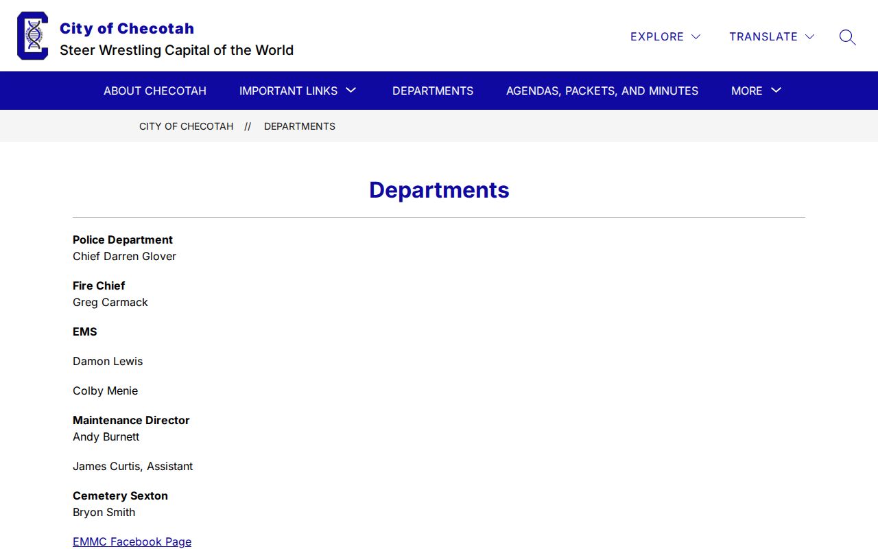 Checotah Police Department official city records contact source