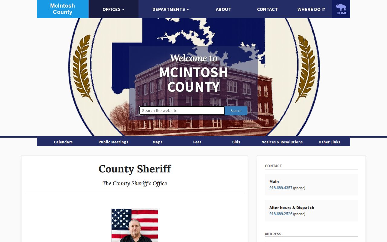 McIntosh County Sheriff official page for jail and booking-record contact